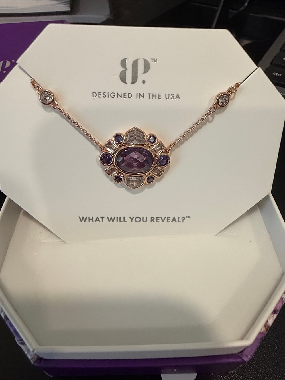Bomb Party February Ethereal Edge Rose Gold-Plated Amethyst Pendant Necklace